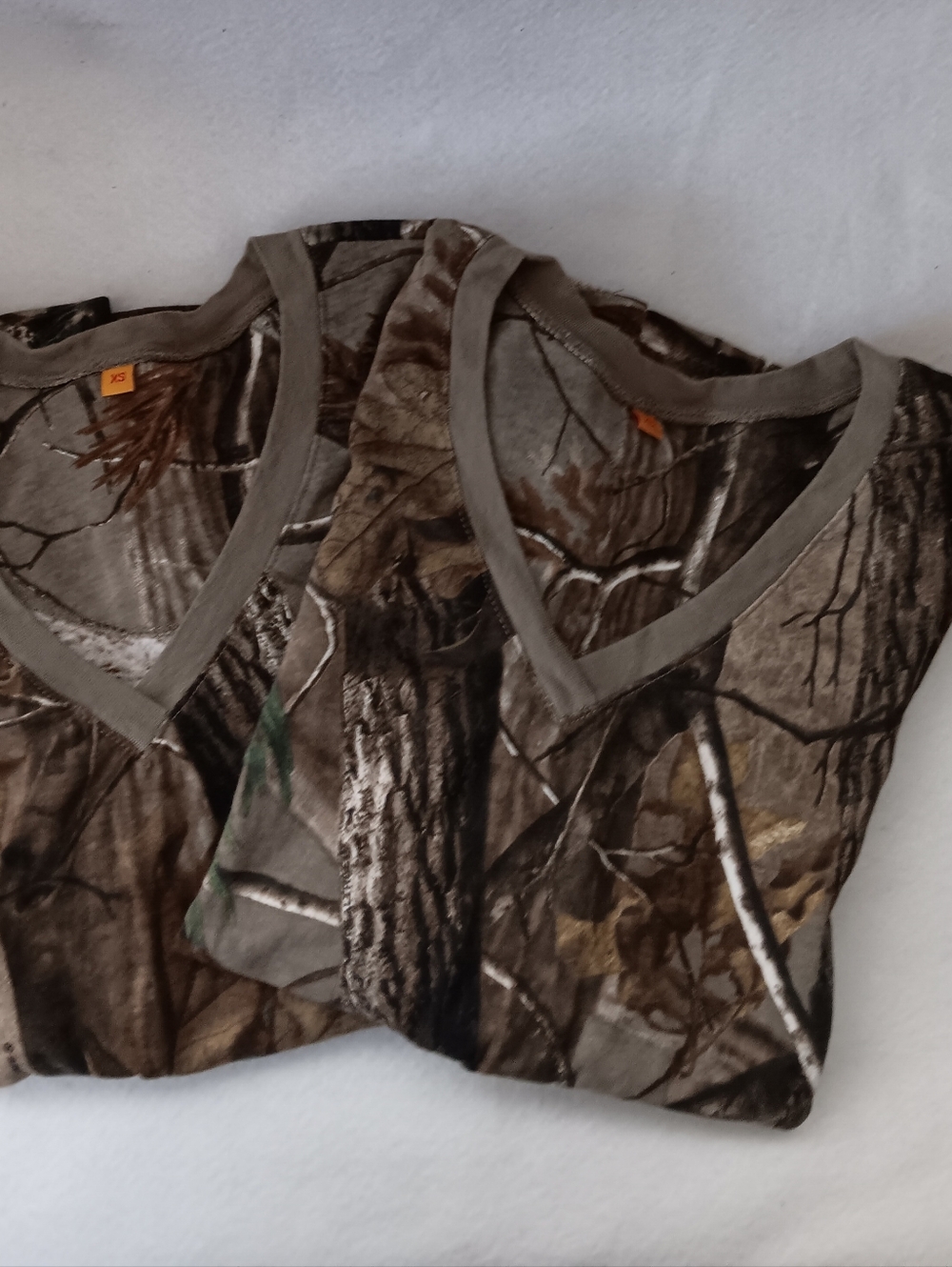 Camo V-Neck Shirt Duo in Brown/Green Woodland Print